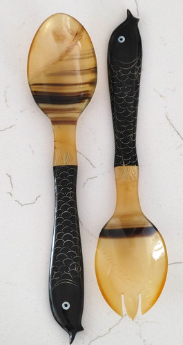 Vtg horn carved salad - horn,